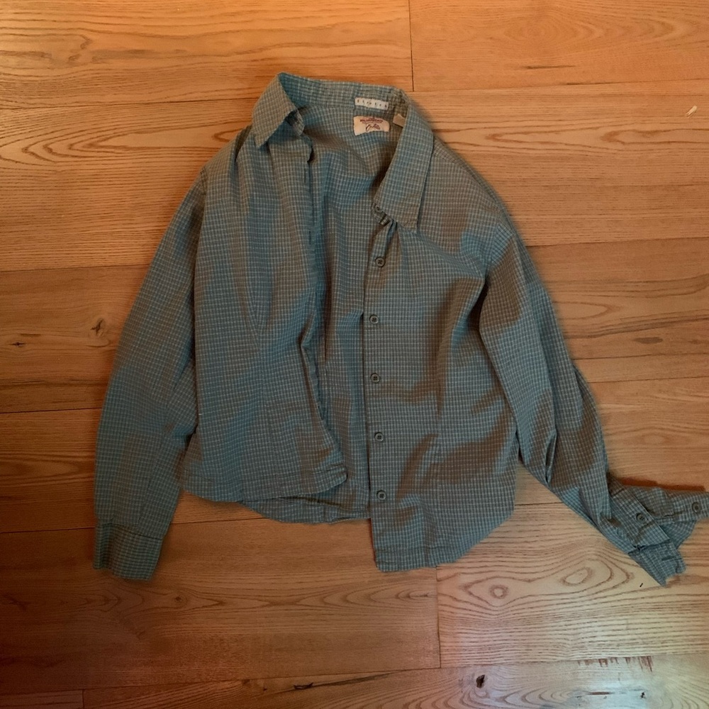 blue plaid button up